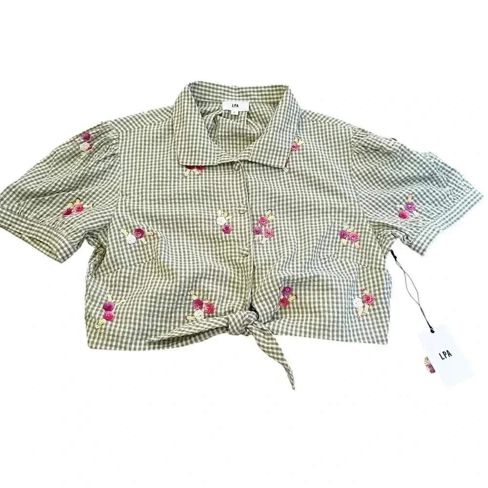 NWT LPA (Revolve)• Valerie Top Green Gingham Size Large - Picture 2 of 11